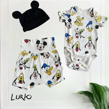 3 részes Disney rövid ujjú szett pocaknadrággal bodyval és sapkával