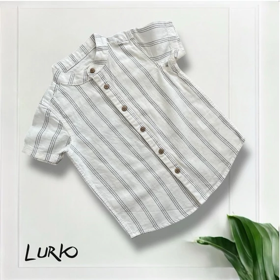 Puha csíkós rövid ujjú len ing